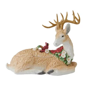 Fitz and Floyd Poinsettia Holiday Deer Cookie Jar - Bild 1 von 3