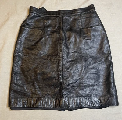 Falda de cuero negra plisada de colección sin marca talla 8 cintura alta Foto 1 de 4