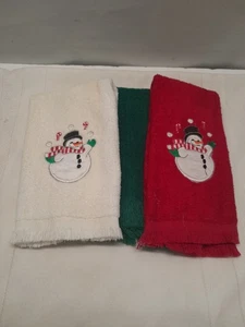 3er Set Weihnachten bestickte Handtücher Schneemann rot grün weiß Zuckerstange  - Bild 1 von 7