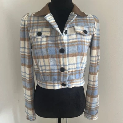 Jaqueta xadrez de flanela cropped mamão tamanho P Y2K streetwear casual cidade - Imagem 1 de 4