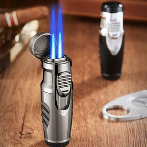 Metal Cigar Lighters Double Jet Blue Flame Butane Gas Torch Lighters Visible Gas - Picture 1 of 19