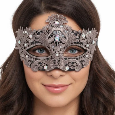 WOMENS MASQUERADE Mask Venetian Lace Diamante | FILIGREE | Fancy Dress PROM BALL - Image 1 of 4