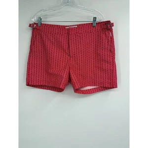Orlebar Brown Mens Bulldog Classic Swim Trunks Geometric White Red Sz 34 - Picture 1 of 10