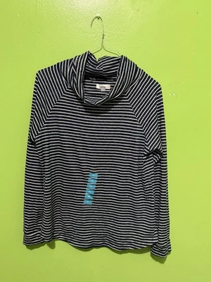 Top de mujer Nicole Miller New York cuello capucha azul marino y blanco a rayas Foto 1 de 4