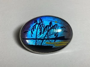 SPILLA VINTAGE ALA DI FARFALLA SCENA TRAMONTO TROPICALE PALME BELLE  - Foto 1 di 6