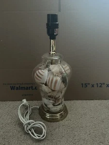 Vintage Seashell Filled Glass Beautiful Table Lamps Shells Beach Decor Tested - Picture 1 of 5