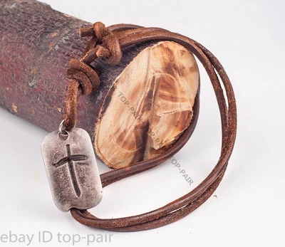 Adjustable Handmade Vintage Leather Alloy Cross Surfer Long Necklace Choker - Image 1 of 4