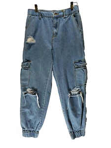 Forever 21 Womens Size 27 Pull On Light Wash Denim Jogger Jeans Elastic Waist - Picture 1 of 9