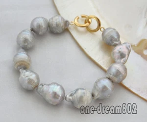 S1787 Natürliches 8" 18mm Grau Reborn Keshi Barock Perlen Armband - Bild 1 von 1