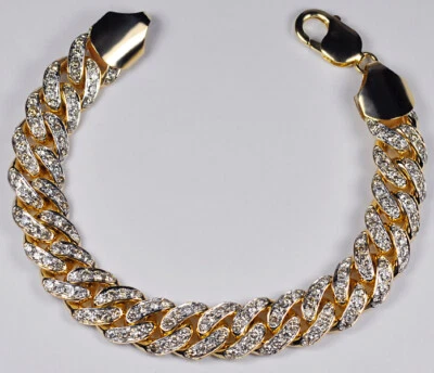 Мужской браслет из чистого 10-каратного желтого золота с кубинскими звеньями и настоящими бриллиантами Miami 8,75 дюйма - Изображение 1 из 4