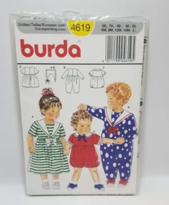 ¡SIN CORTAR! Vestido y mameluco para niños patrón de costura de Burda, 4619, 6M-2 - Imagen 1 de 2