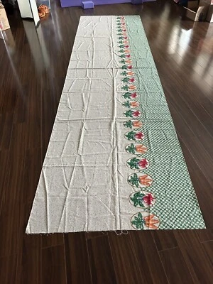 Vintage Kitchen Curtain Fabric Cotton Blend Beets & Carrots On Green Check - Image 1 of 4