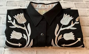 Roper Western Black Pearl Snap Shirt Womens XL Cowboy Rockabilly Rodeo Floral - Picture 1 of 6