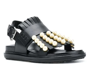 Marni Women's flat slingback sandals in black leather with pearls UK 3 - IT 36 - Picture 1 of 4