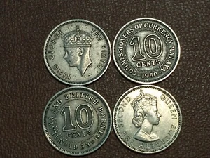 4x Malaya and British Borneo 10 Cents 1950 1953 1957 Colony Coins George VI EIIR - Picture 1 of 2