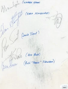 Warren Spahn, Louie Taint, Ken Rowe, Bill Skowron, Enos Slaughter signatures JSA - Picture 1 of 5