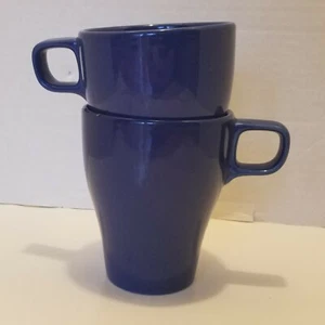 IKEA Fargrik Dark Turquoise Blue Cobalt Navy Coffee Mugs Set of 2 Stackable 8oz - Picture 1 of 3