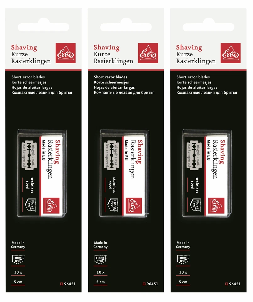 3x Erbe Solingen Rasierklingen Rostfrei Stainless Steel Kurz 10 Stück