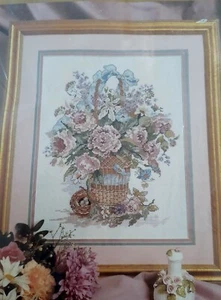 1991 Candamar Counted Cross Stitch Kit Basket Bouquet 11X13" Unused, Open Pkg. - Picture 1 of 3