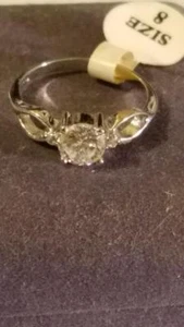  Ring Solitaire  CZ 1ct 18kt White Gold Plated Size 8  Marked  Beautiful #1 - Picture 1 of 1