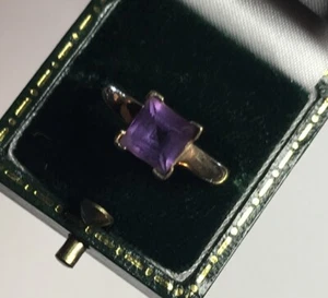 Vintage Women’s 9ct Gold Princess Cut Amethyst Ring Size Q Weight 2.1g Stamped - Picture 1 of 12