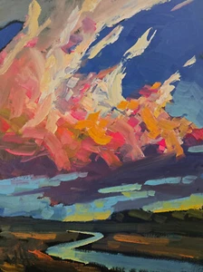 Oil Painting Art Expressionism Clouds Landscape Original Vintage Style Hawkins - Picture 1 of 9