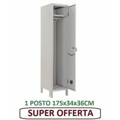 FLEDATRAIDING ARMADIO ARMADIETTO SPOGLIATOIO 1 POSTO 175x34x36CM IN LAMIERA GRIGIO METALLO