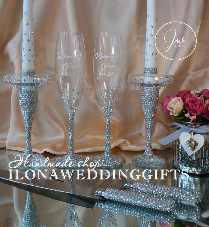 Swarovski Crystal Personalized Toast Glass Centrepiece Bling Sparkle Modern Boho - Image 1 of 1