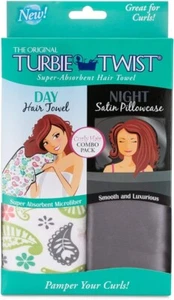 Turbie Twist asciugamano per capelli giorno in microfibra notte raso federa nuova confezione combinata - Foto 1 di 5