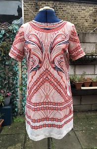 Abercrombie & Fitch Paisley Mosaic Red Orange Holiday Party Dress Sz M 10-12 - Picture 1 of 9