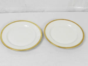 VIGNAUD Limoges Fine China Salad Plate Gold Rim White 7 1/4" Set of 2 - Picture 1 of 7