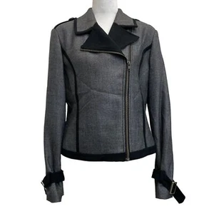 Patrizia Luca Gray Wool Blend Moto Style Full Zip Crop Jacket sz L Retro Edgy - Picture 1 of 11
