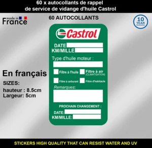 60 x autocollants de rappel de service de vidange d'huile Castrol en francais - Foto 1 di 1