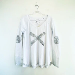 Don’t Tell My Husband Size M 12 White Long Sleeve Sequin Wanderlust T-shirt NWT - Picture 1 of 24
