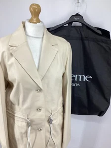 ELLEME PARIS LONG LEATHER JACKET WOMENS CREAM TAN 36 / UK 8 COAT - Picture 1 of 10