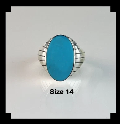 Мужское кольцо ручной работы из стерлингового серебра и голубого риджа с бирюзой размер 14 - Изображение 1 из 4