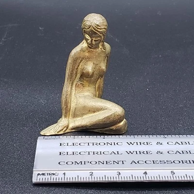Cast Metal Little Mermaid Nude Shelf Sitter Paperweight Decor Nautical Gold Tone - Image 1 of 4