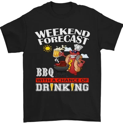 BBQ Weekend Prévision Bbqing Alcool Bière T-Shirt 100% Cotton - Photo 1/4