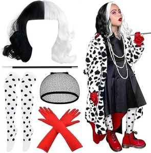 5 PCS Deville Costume Kids Accessories Set,Black & White Wavy Curly Deville Wig - Picture 1 of 4