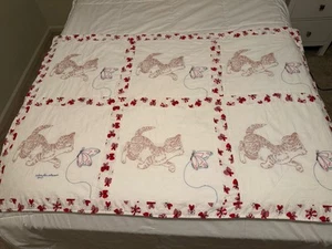 Handmade embroidered quilt Cat, crib quilt, lap quilt, Cats and butterflies - Picture 1 of 13