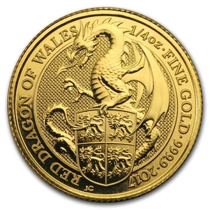 2017 Great Britain 1/4 oz Gold Queen's Beasts The Dragon - Picture 1 of 2
