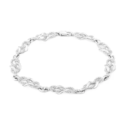 Conjunto de pinos pulseira de elos infinitos com acento de diamante real em prata esterlina - 7,25" - Imagem 1 de 4