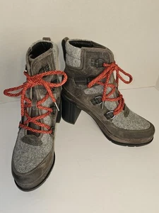 Sorel Women's Blake Boot Size 7.5 Waterproof Block Heel Lace Up Bootie Grey Red - Picture 1 of 8