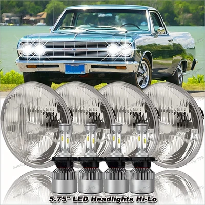 Faro LED redondo de haz alto/bajo 4 piezas 5-3/4 5,75 pulgadas para Chevy El Camino 1964-1970 Foto 1 de 4