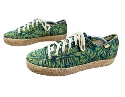 Keds Rifle Paper Shoes Womens 9.5 Espadrille Sneakers Green Tan Leaves WF58366M - Image 1 of 4