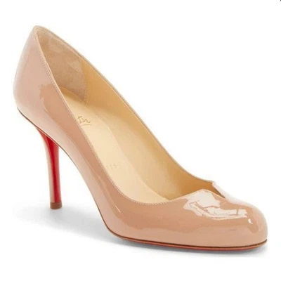 Christian Louboutin SophiaRegina 85 Notched Patent Leather Pumps Heels Nude 36 - Image 1 of 4