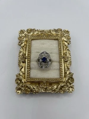 Anillo estilo Art Deco tono plata piedra central azul pedrería transparente talla 6,5 Foto 1 de 4