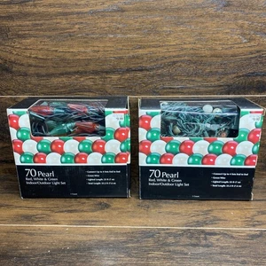 1 New & 1 Used - 70 Pearl White & Green / Red Faceted Christmas String Lights - Picture 1 of 4