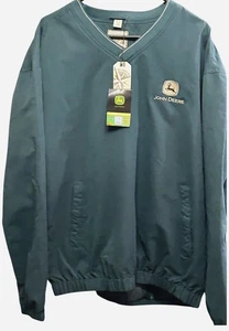 John Deere V Neck Pullover Windbreaker Shirt Top Men's Size Large Green NWT - Picture 1 of 4