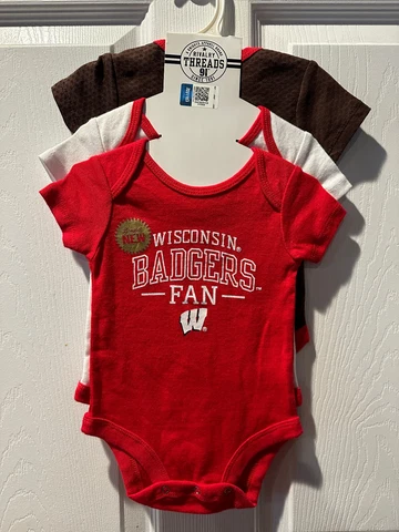 Wisconsin Badgers Baby Toddler Bodysuit Set of 3 - Size 6-9 Months Cover